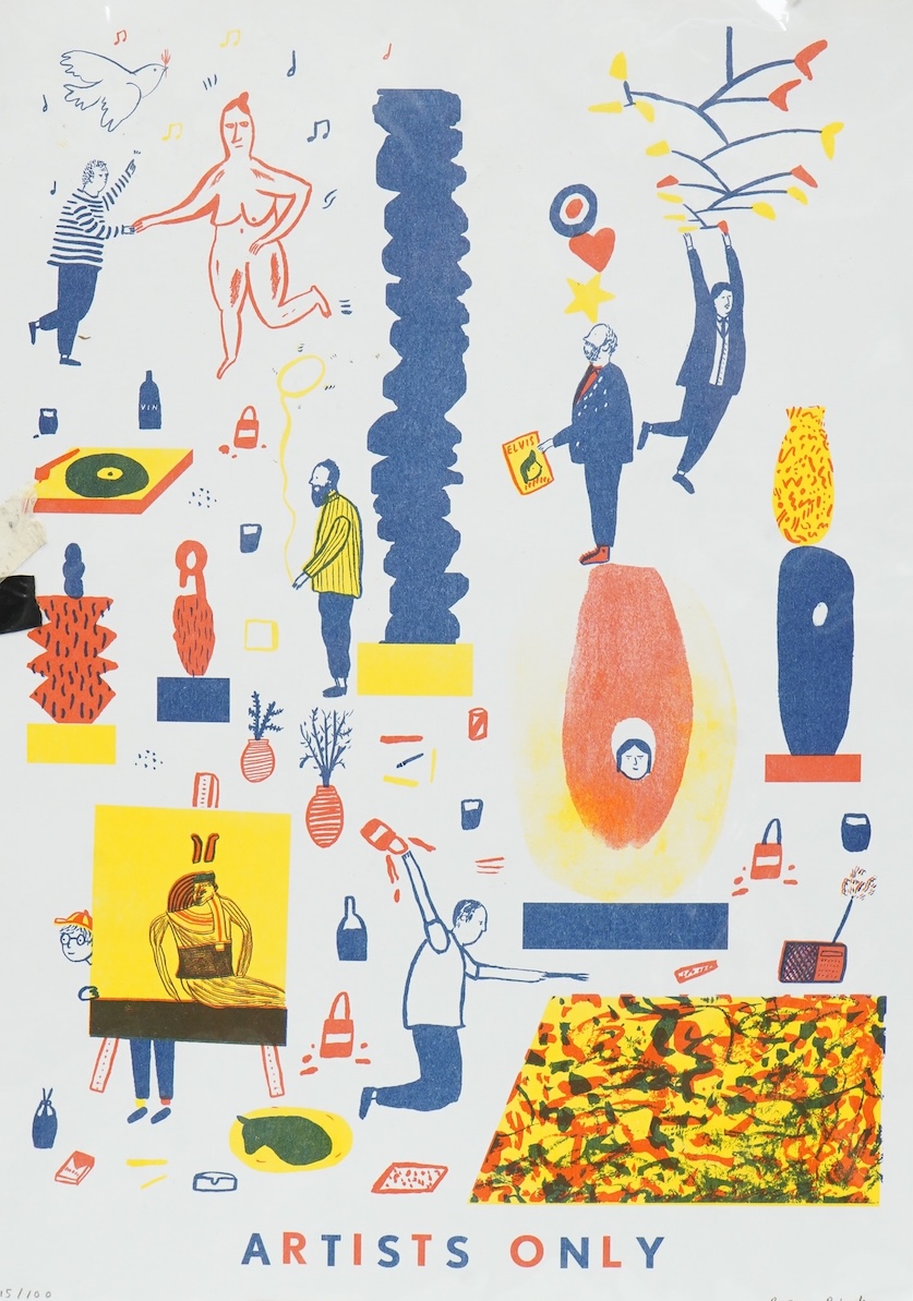 Rose Blake (b.1987), ‘Artists Only’, signed in pencil and limited edition 15/100, colour lithograph, unframed, 42 x 29cm